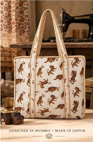 BohoHome Premium Quilted Cotton Tote Bag – Large Capacity Handmade Exotic Tropical Prints Foldable and Ideal for Travel Shopping Beach Trips or Daily Essentials