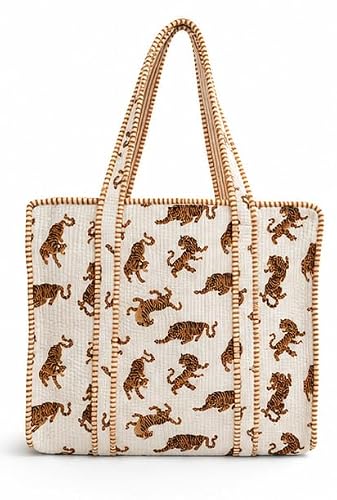 BohoHome Premium Quilted Cotton Tote Bag – Large Capacity Handmade Exotic Tropical Prints Foldable and Ideal for Travel Shopping Beach Trips or Daily Essentials