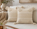 BohoHome 100% Cotton Handwoven Cushion Cover | Decorative Throw Pillow Cover | Boho Sofa Cushion Cover for Living Room & Bedroom | Hidden Zipper | 16x16 Inch | Ivory (1 piece)