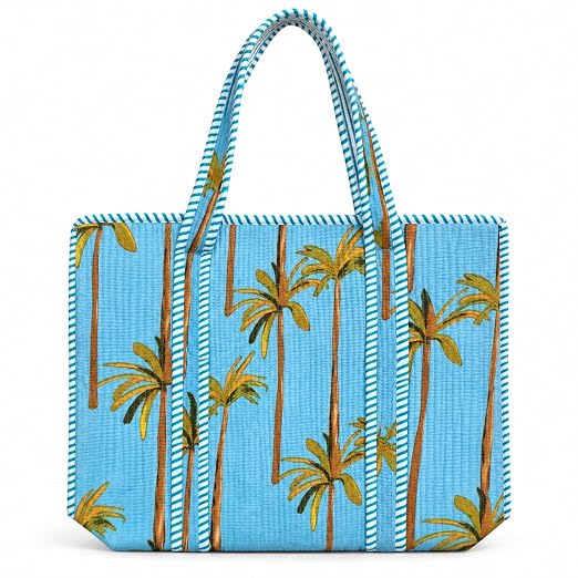 BohoHome Premium Quilted Cotton Tote Bag – Large Capacity Handmade Exotic Tropical Prints Foldable and Ideal for Travel Shopping Beach Trips or Daily Essentials