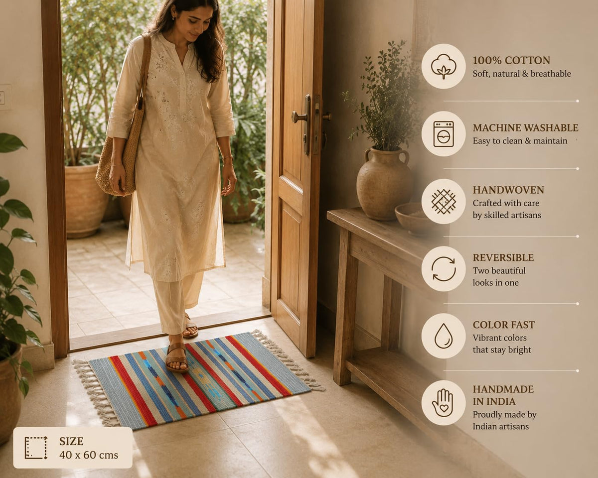 Bohohome Premium Cotton Traditional Design Rectangular Shape Door Mat Combo (Multicolour, 40X60Cm, Small) 5Pc