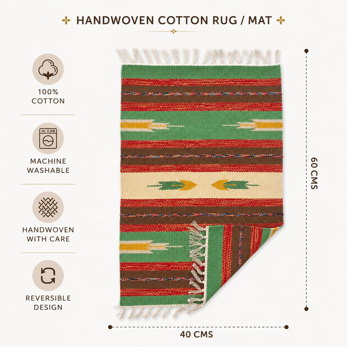 Bohohome Cotton Door Mat | 3pc. Combo Multi-Colour | Size- 40x60cm, Geometric Kilim Design | Best Used as Doormat, Pooja Mat, Foot mat, Bath Mat | Mix Colors