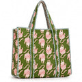 BohoHome Premium Quilted Cotton Tote Bag – Large Capacity Handmade Exotic Tropical Prints Foldable and Ideal for Travel Shopping Beach Trips or Daily Essentials