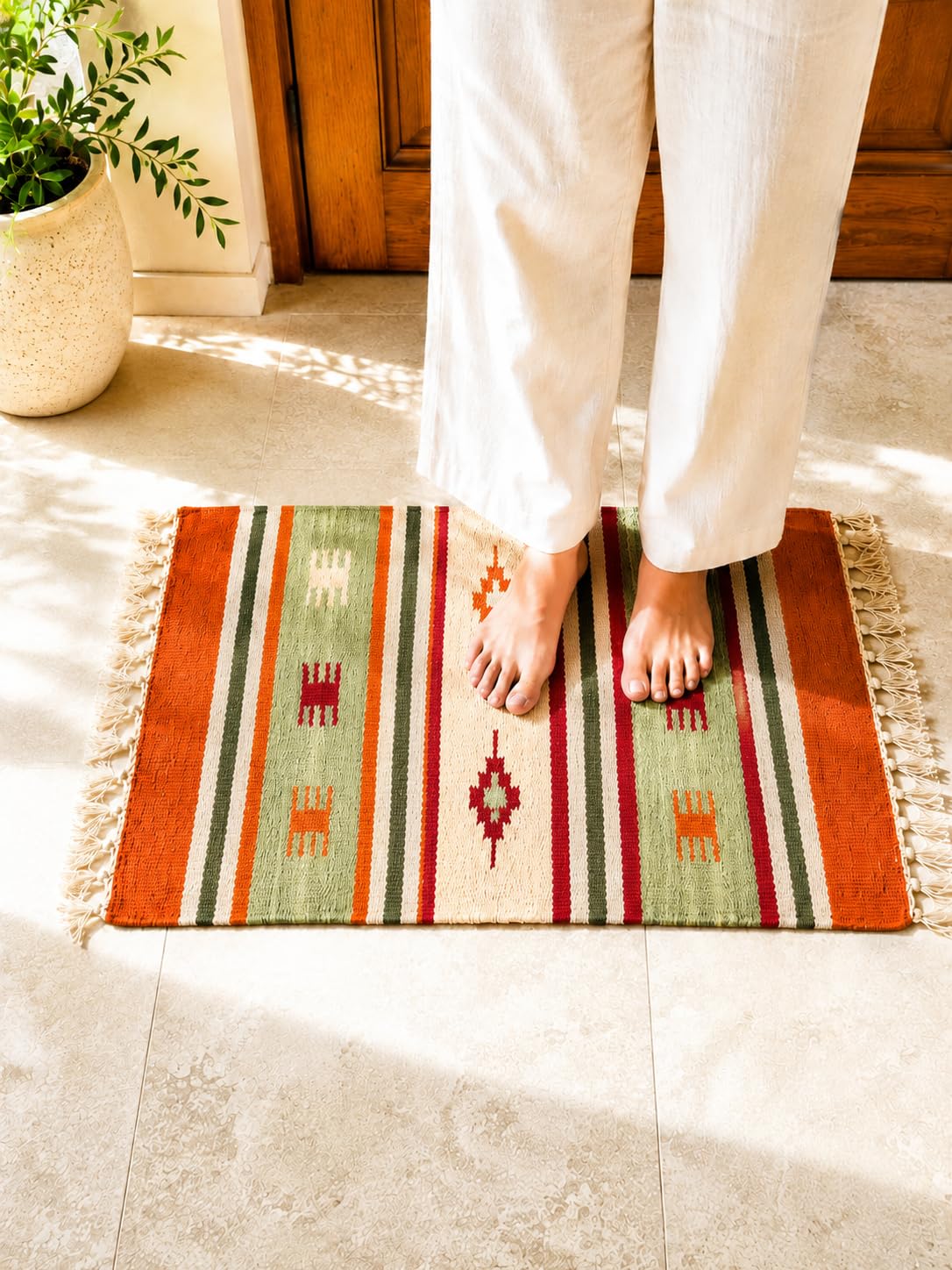 Boho Home Anti Slip Rectangular Pure Cotton Door Mat, 40X60 Cm, Water Absorbing, Machine Washable Floor Mats, Best Use in Bathroom, Kitchen, Bedroom Etc. Multicolor. Pack of 3