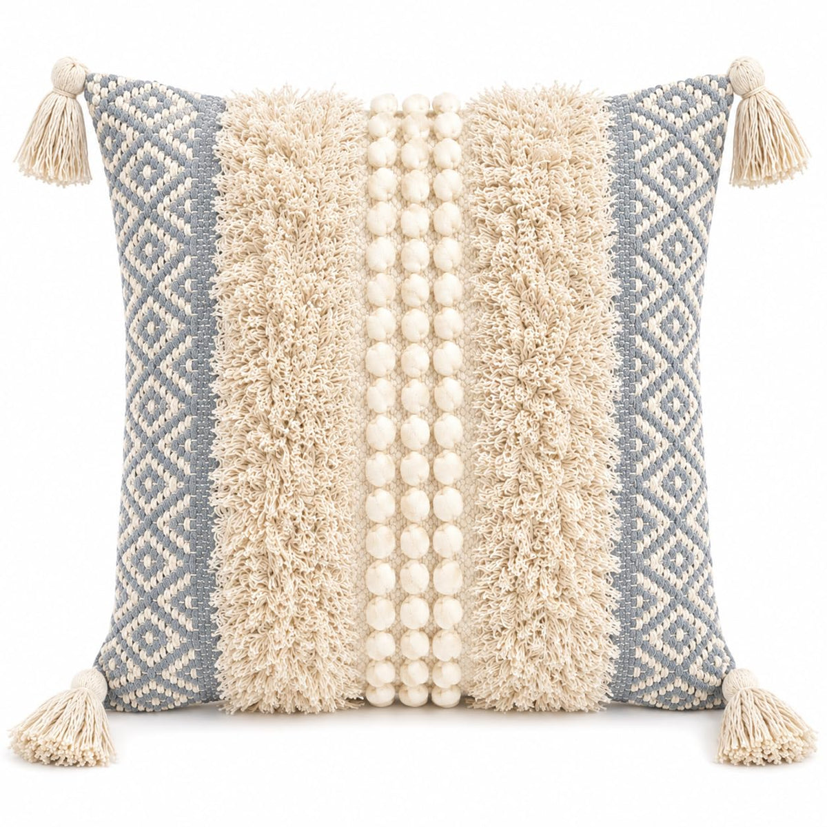 BohoHome 100% Cotton Handwoven Cushion Cover | Decorative Throw Pillow Cover | Boho Sofa Cushion Cover for Living Room & Bedroom | Hidden Zipper | 16x16 Inch | Grey (1 piece)