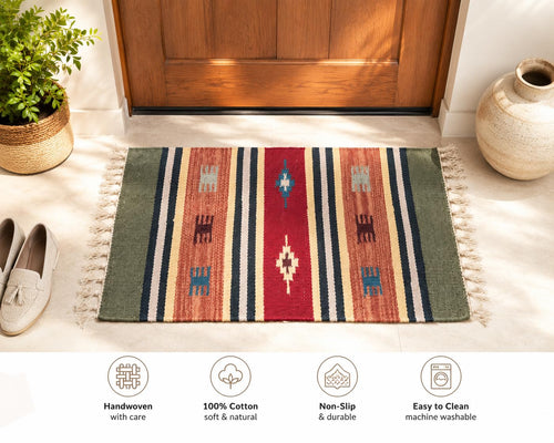 Boho Home Anti Slip Rectangular Pure Cotton Door Mat, 40X60 Cm, Water Absorbing, Machine Washable Floor Mats, Best Use in Bathroom, Kitchen, Bedroom Etc. Multicolor. Pack of 3