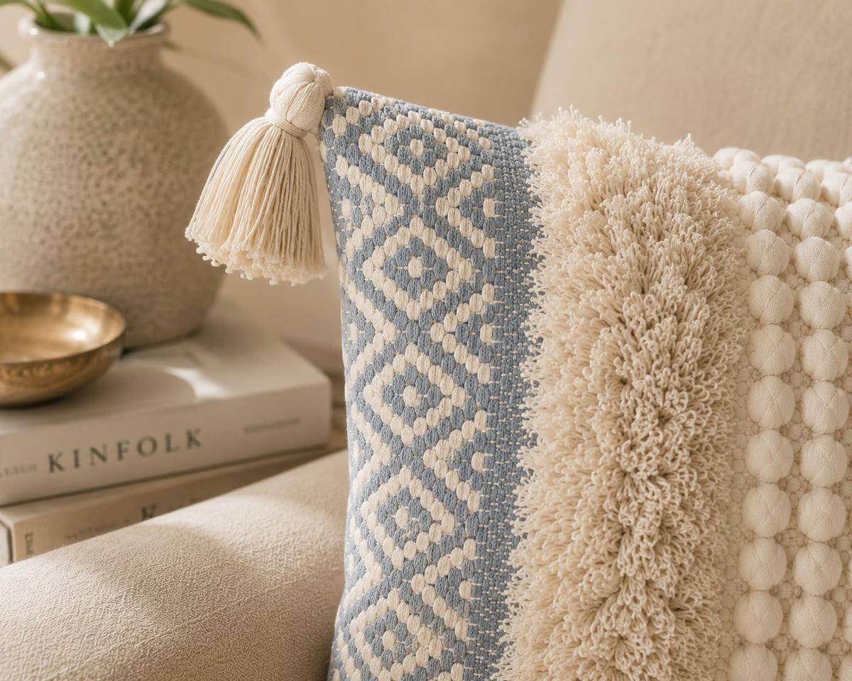 BohoHome 100% Cotton Handwoven Cushion Cover | Decorative Throw Pillow Cover | Boho Sofa Cushion Cover for Living Room & Bedroom | Hidden Zipper | 16x16 Inch | Grey (1 piece)