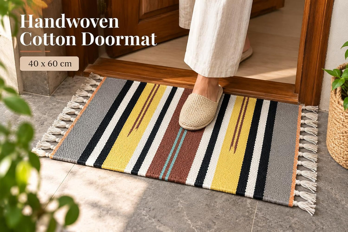 Bohohome - Anti Slip Rectangular Door Mat, Pure Cotton, 40X60 Cm, Water Absorbing, Machine Washable Floor Mats, Best Use in Bathroom, Kitchen, Bedroom Etc. Multicolor. Pack of 2