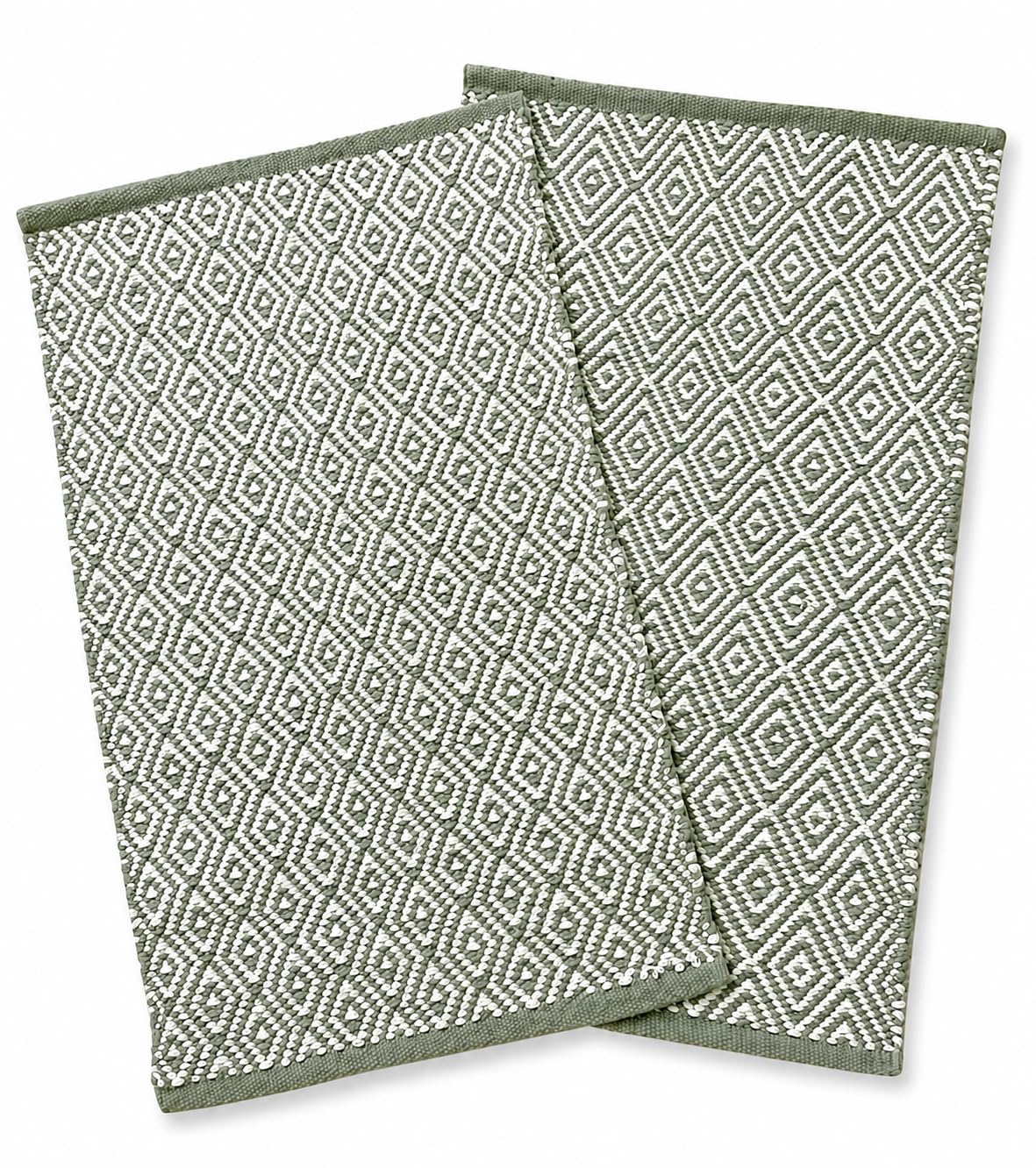 Boho Home Cotton Woven Rectangular Multipurpose Rug | Durable & Washable Multipurpose Rugs Set for Home/Kitchen/Living Area/Lobby, Pack of 2 (Green, 40X60 CM)