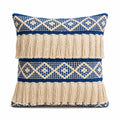 BohoHome 100% Cotton Handwoven Cushion Cover | Decorative Throw Pillow Cover | Boho Sofa Cushion Cover for Living Room & Bedroom | Hidden Zipper | 16x16 Inch | Blue Fringe
