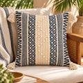BohoHome 100% Cotton Handwoven Cushion Cover | Decorative Throw Pillow Cover | Boho Sofa Cushion Cover for Living Room & Bedroom | Hidden Zipper | 16x16 Inch | Blue (1 piece)