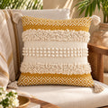 BohoHome 100% Cotton Handwoven Cushion Cover | Decorative Throw Pillow Cover | Boho Sofa Cushion Cover for Living Room & Bedroom | Hidden Zipper | 16x16 Inch | Mustard Textured