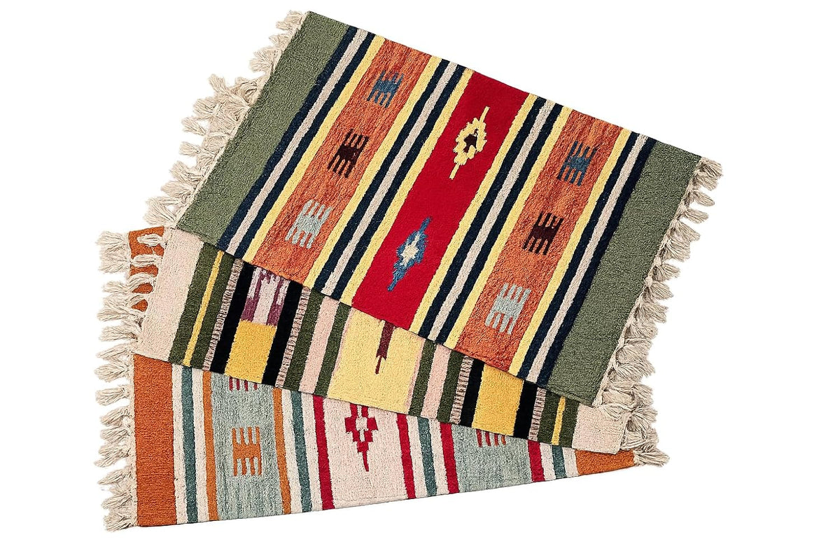 Boho Home Anti Slip Rectangular Pure Cotton Door Mat, 40X60 Cm, Water Absorbing, Machine Washable Floor Mats, Best Use in Bathroom, Kitchen, Bedroom Etc. Multicolor. Pack of 3